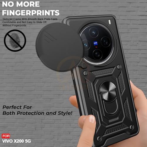 Image of Armor Bumper Back Cover Case for vivo x200 5g Rotating Camera Cover, Ring Holder & Kickstand | Heavy Duty & 360 Degree Protection vivo x200 5g Back Cover (Black)