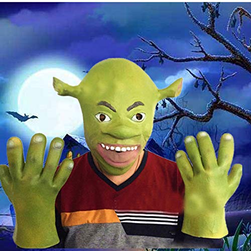 Latex Mask And Gloves Set For Shrek Cosplay, Novelty Rubber Mask With Gloves, Halloween Party Shrek Costume Cosplay Mask Dress Up Props For Adult Men Women Teens Green #TOP3