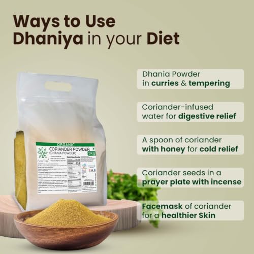 Image of Pure Tree Certified Organic Dhania Powder | 5 Kg / 5000 g | Coriander Powder | Kothimeera Powder | Whole Spices | Hara Dhaniya Powder Curry Powder | Organic Coriander Powder