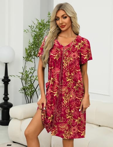 Image of Ekouaer Women Robe Zipper Front Mumu Duster Robes Zip Up Housecoat Soft Sleepwear with Pockets