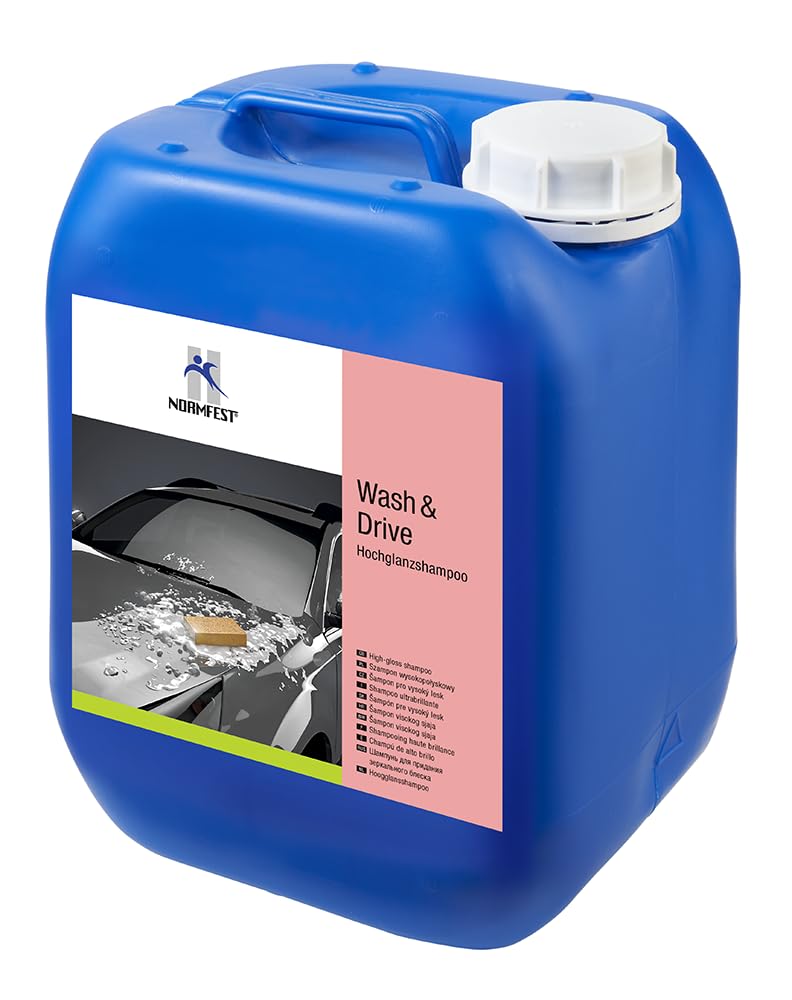 Normfest Wash & Drive – Hochglanzshampoo mit integriertem Wachs, pH-neutral, silikonfrei & AOX-frei, reinigt und konserviert in einem Arbeitsgang, biologisch abbaubar – 5 Liter