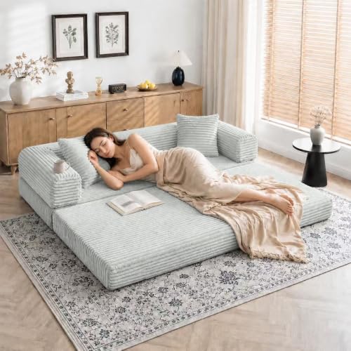 Image of AUGOP Futon Sofa Bed Boneless Couch for Living Room,Pull Out Couch with Sleeper Sofa,Day Bed Couch with Storage Pocket,Removable Corduroy with 2 Pillow