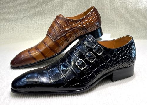 Santimon Men’s Leather Triple Buckle Loafers Dress Shoes – Fashion Stylish Crocodile-Embossed Formal Shoes for Business, Weddings4