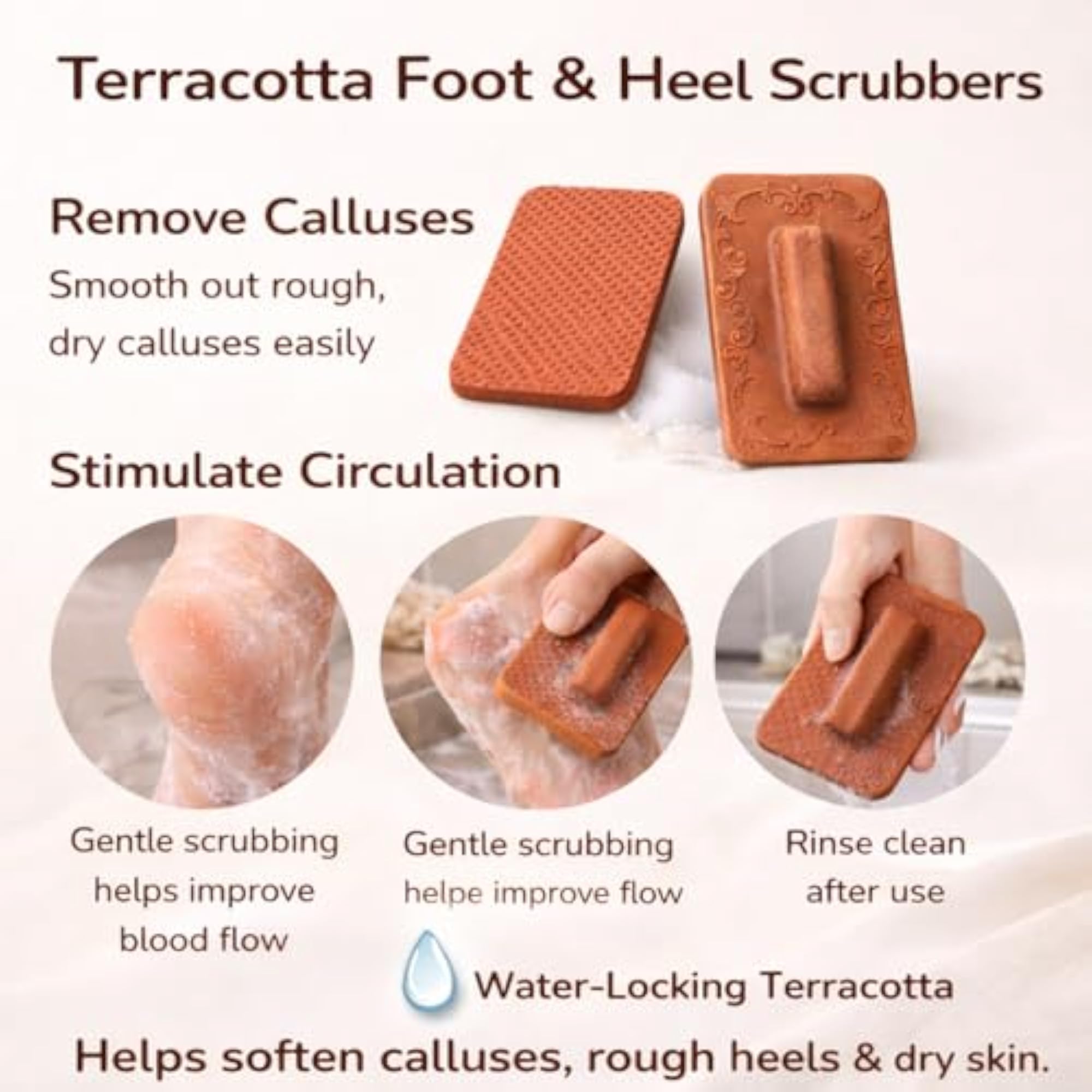 Natural Terracotta Square Foot Scrubber Set of 2