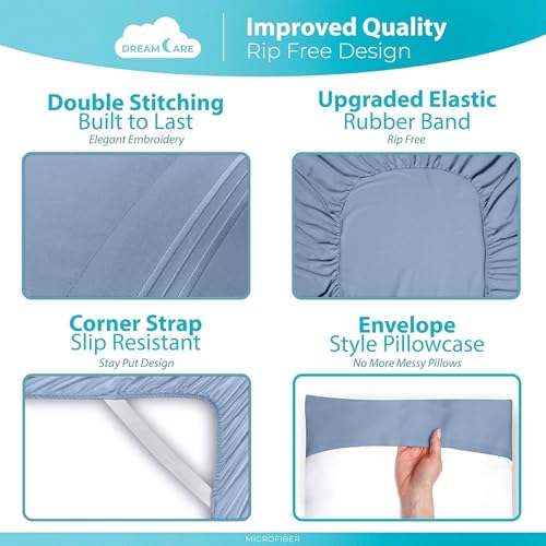 Image of DREAMCARE Full Size Sheets - 6 pcs Breathable Cooling Sheets Full Size Bed | up to 15 inch Deep Pocket Full Sheet Set with Side Pockets - Extra Soft Full Size Bed Sheets - Hotel Luxury Bed Sheets -LightBlue