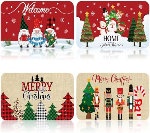 HomeKingdee Xmas Trees Snowflake Let It Snow Merry Christmas Kitchen Mats, Winter Decor Low-Profile Kitchen Rugs