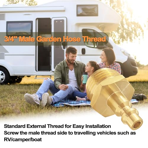 Image of RV Blowout Plug for Winterization, Brass Air Compressor Quick Connect Plug, 1 /4 inch Quick Connect Adapter, Fits 3 /4 inch Garden Hose Thread 36143 (1 pc)