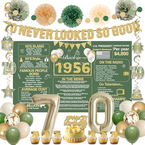 Image of Crenics Green and Gold 1956 70th Birthday Decorations for Men Women