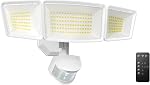 TECKNET 7500LM Motion Sensor Light Outdoor, télécommande 4 Modes, 3-Head 150 LED, 300° Lumière extérieure grand angle, IP66 Lampe de déluge à l'extérieur imperméable, sans fil pour garage/patio/bar