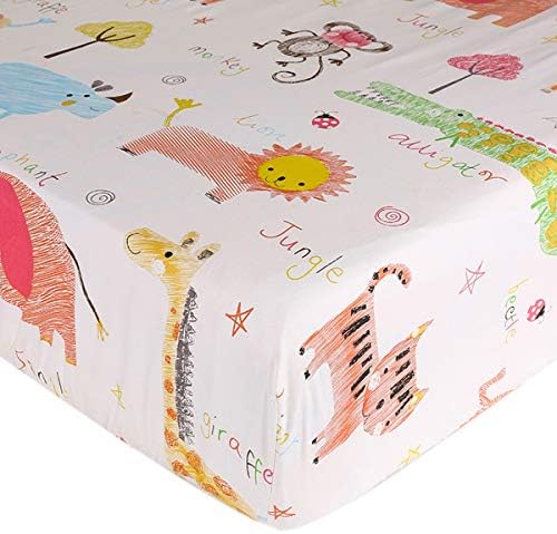 Safari Crib Sheet - Soft 100% Cotton Fitted Crib Sheet Baby Sheet for Standard Crib and Toddler mattresses Nursery Sheet for Boys and Girls 1 Pack Animal Jungle Toddler Sheet - by UOMNY