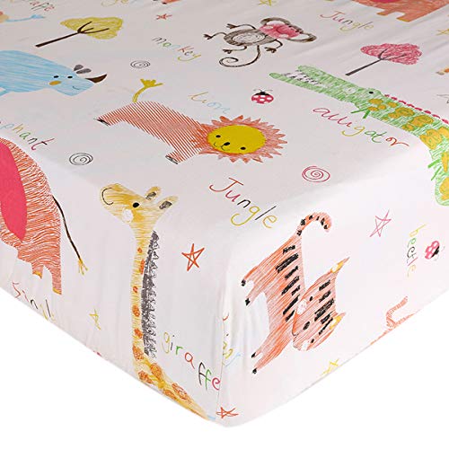 Safari Crib Sheet - Soft 100% Cotton Fitted Crib Sheet Baby Sheet for Standard Crib and Toddler mattresses Nursery Sheet for Boys and Girls 1 Pack Animal Jungle Toddler Sheet - by UOMNY