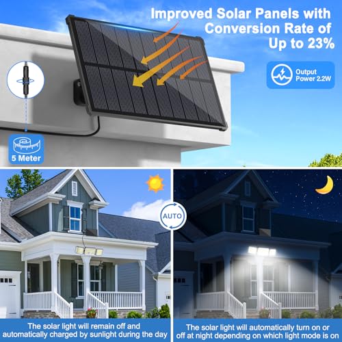 Solarlampen für Außen mit Bewegungsmelder, 160 LED Solarleuchten für Außen mit Alarmfunktion… – Ansicht 4