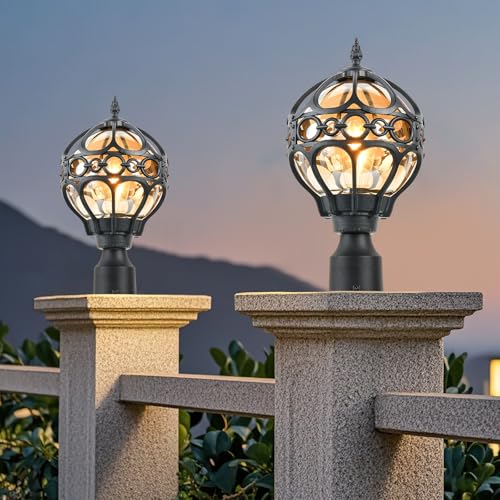 Globe Outdoor Post Light for Lawn Porch Garden Pathway Patio, Waterproof Pier Mount Lamp Post Light Fixtures, Aluminum Post Lantern, Black Sphere Post Pole Light(Medium,1Pack)