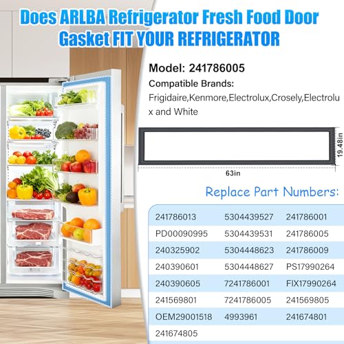 Upgraded 63"x 19.48" 241786005 Refrigerator Fresh Food Door Gasket Compatible with Frigidaire and Kenmore Refrigerator Door Seal 241674801 241786005 241786009 PS17990264 4993961 Fridge Seal Black by ARLBA - Image 2