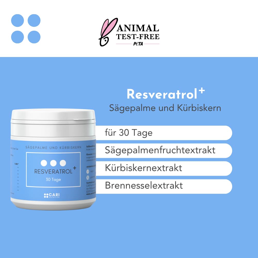 Resveratrol+ | mit Sägepalme und Kürbiskernextrakt | 30 Tage | vegan & made in Germany