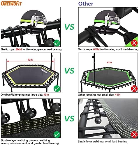 ONETWOFIT 48" Silent Mini Trampoline with Adjustable Handle Bar Fitness Trampoline Bungee Rebounder Jumping Cardio Trainer Workout for Adults or Kids 3