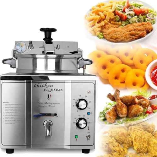 3000W Commercial Deep Fryer, 16L Countertop Electric Pressure Air Fryer, Stainless Steel Chip Fryer Temperature Control 50-200°C, Fried Chicken Stove, for Kitchen Home Restaurant