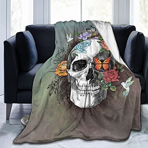 Majoug Flower Sugar Skull Throw Blanket Flannel Fleece Bed Blanket Cozy Air Conditioning Blanket Plush Blanket For Bedroom Living Sofa Car 50"X40" #TOP22