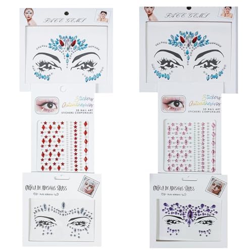 Adesivo Autocolante para Rosto e Olhos: Strass Colorido Stickers Face Jewels Carnaval e Festas - 2 C