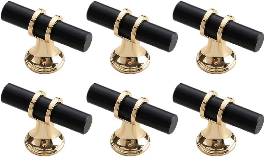 20 Pack Black and Gold Cabinet Knobs 1.97" Black T Bar Drawer Knobs Zinc Alloy Single Hole Pulls for Dresser 50mm Cupboard Handles for Kitchen Wardrobe Cabinet Hardware