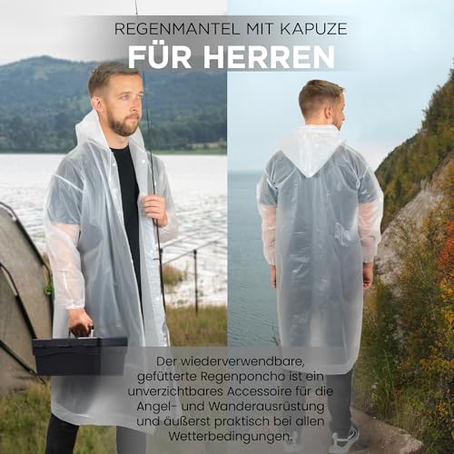 REDSTAR 2er Pack Regenmantel Damen und Herren – wasserfester Friesennerz, Regenponcho, Regencape, kompakt packbar, wiederverwendbar – lange Regenjacke mit großer Kapuze – Camping, Wandern,