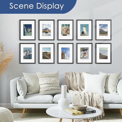 Image of PEALSN 9x12 Picture Frame Set of 6, Display Pictures 6x8 with Mat or 9x12 without Mat for Wall Mounting or Table Top Display, Photo Frames Collage for Wall Decor, Black