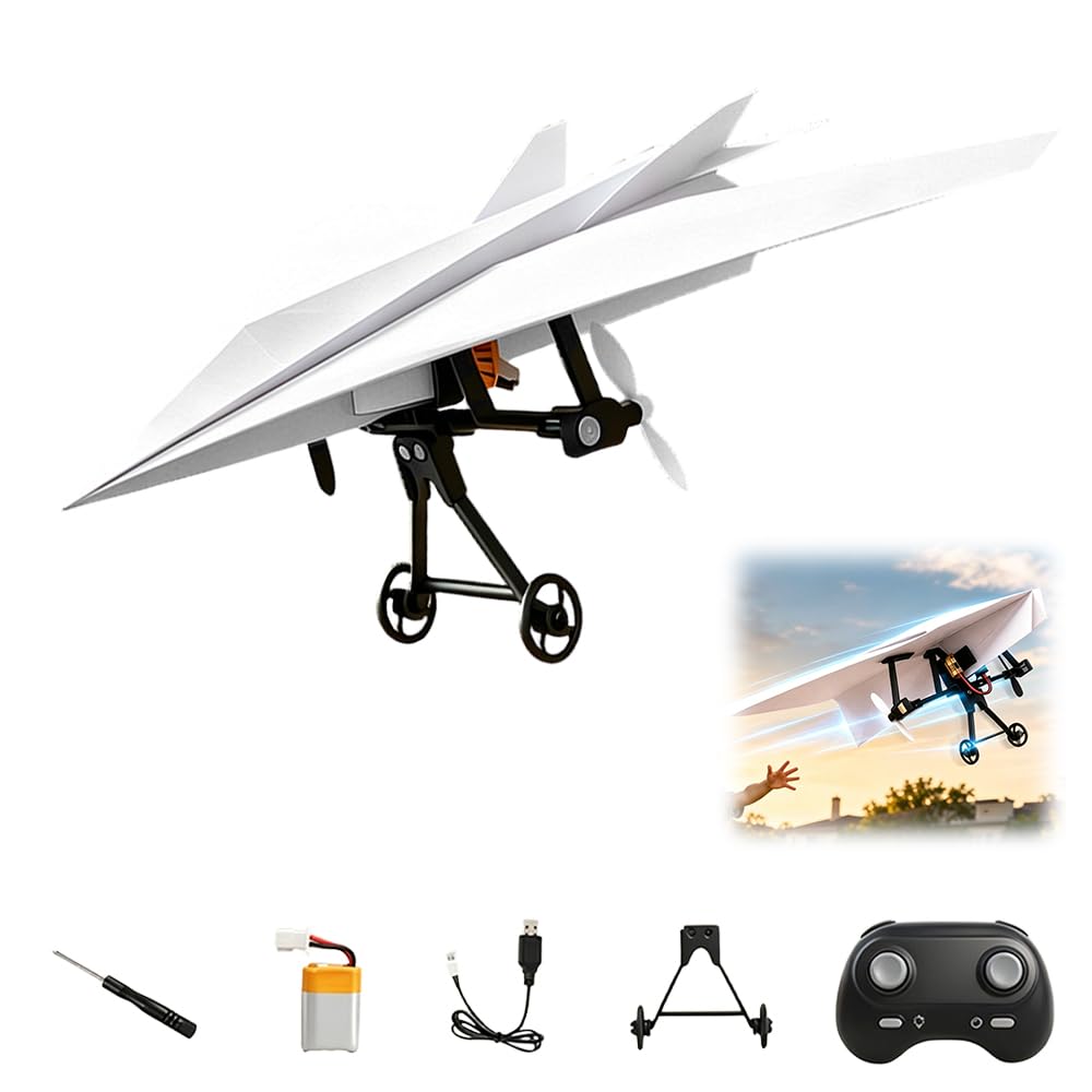 Tudegy RC Paper Airplane DIY Kit,Lightweight Foldable Flying Stem Toy Micro Fixed Wing Drone,DIY Electric Remote Control Plane,for Hobbyists and Beginner Flyers (A)