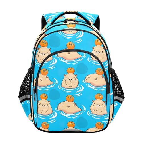 Joisal Lindas mochilas azuis capivara desenhos animados infantis pré-escolares fofas mochila infantil mochila infantil morango, Linda capivara azul, Medium, Moderno