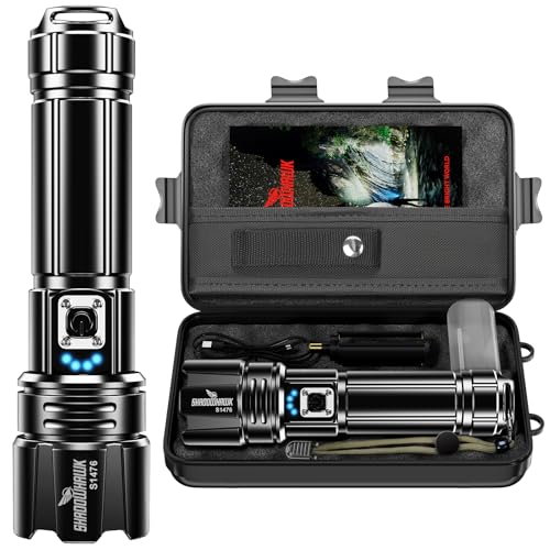Image of Shadowhawk Flash Light Led Torch, 20000 Lumens Flashlight Bright Light Torch, XHP70.2 Hand Torch Light Rechargeable USB Tactical, Waterproof Portable Torch Light for Trekking Hunting Emergency