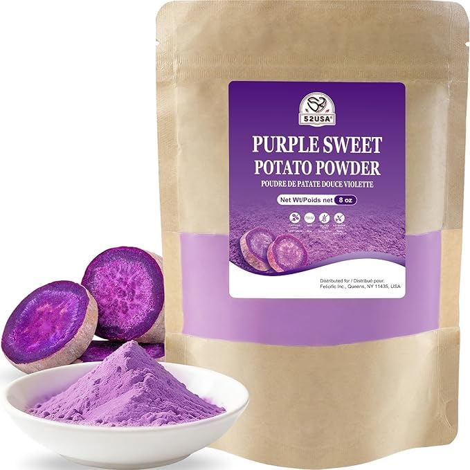 Image of 52USA Purple Sweet Potato Powder, 8oz (227g) |100% Natural Food Coloring, Rich Anthocyanin, Gluten-Free&Vegan Flavoring Powders, Purple Potato Powder for Baking, Smoothies, Desserts, Resealable Bag