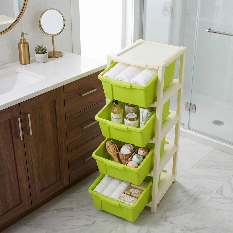 Image of Kavira Plastic Drawer Storage Tower - Space Organizer|Green,4 Layer