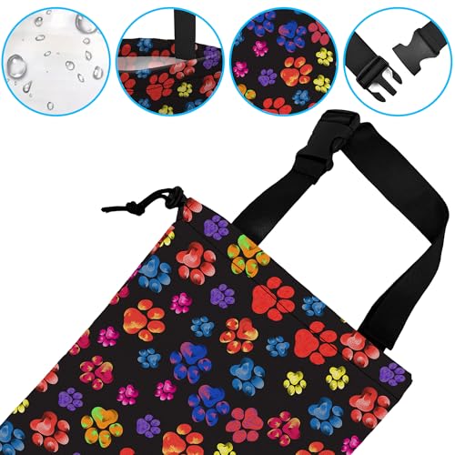 Image of Car Trash Bag Rainbow Animal Paw Print Car Garbage Bag Hanging Car Trash Can for Back Seat with Drawstring