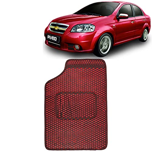 Image of Kingsway Dotted Design Car Floor Foot Mats Universal Fit for Chevrolet Aveo, Model Year : 2007-2015, Water and Dustproof, Color Red, Set of 5 Pieces