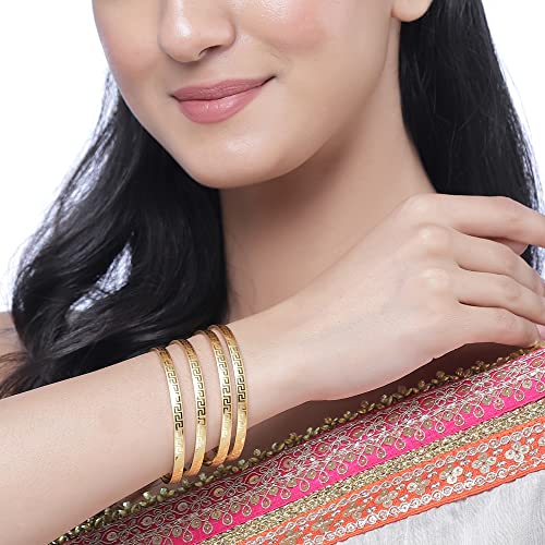 Image of ZENEME Set Of 4 Gold-Plated Textured Handcarfted Classic Bangles For Girls and Women