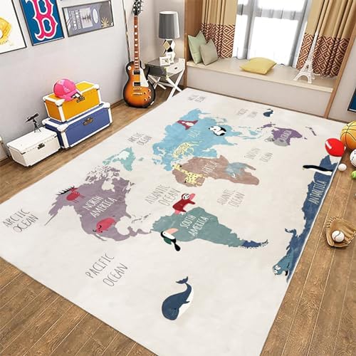 USTIDE Kids Area Rug Pink Rug World Map Cute Animal Rugs Educational Floor Carpet for Boy Girl Machine Washable Area Rugs for Living Room Bedroom Playroom, 5 x 7Ft by USTIDE - Used condition - Image 2