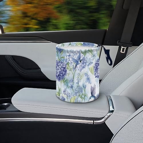 Image of Bird Hydrangea Trash Bag for Cars Vehicle Trash Can Waste Basket Collapsible Reusable Leak Proof Car Organizer Road Trip Must Haves for Kids
