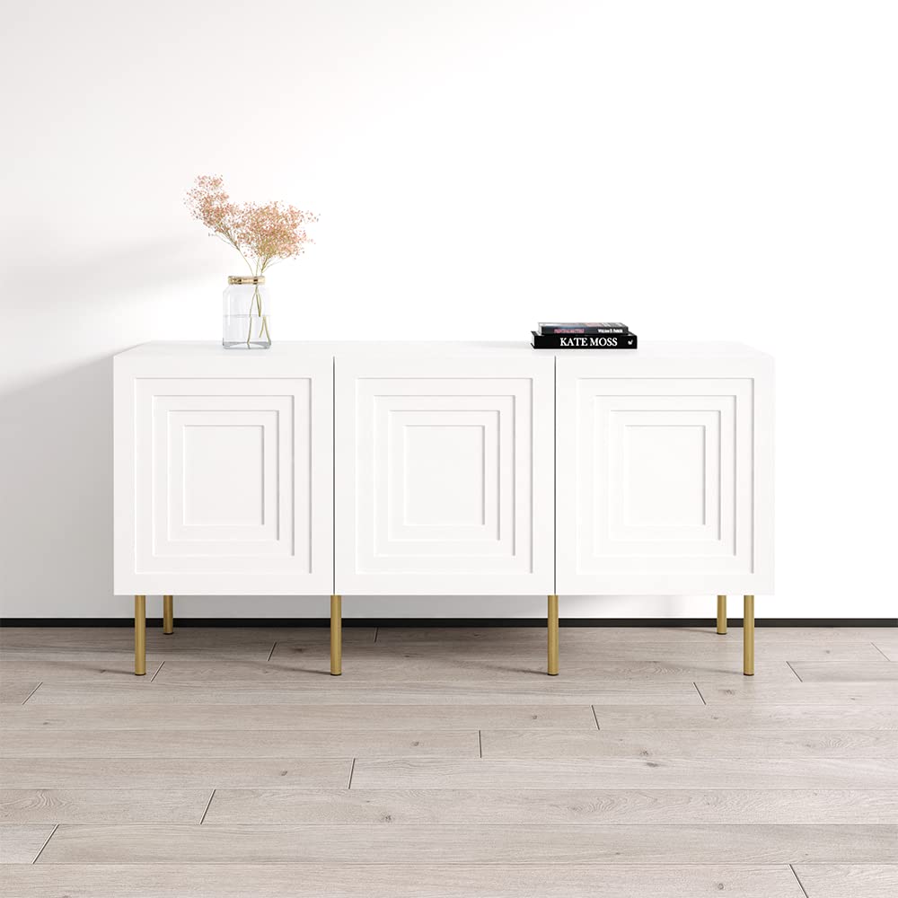 Meble Furniture Cambridge Modern Rectangular Sideboard Table with Ample Storage Space - Durable Matte White Sideboard for Living Room