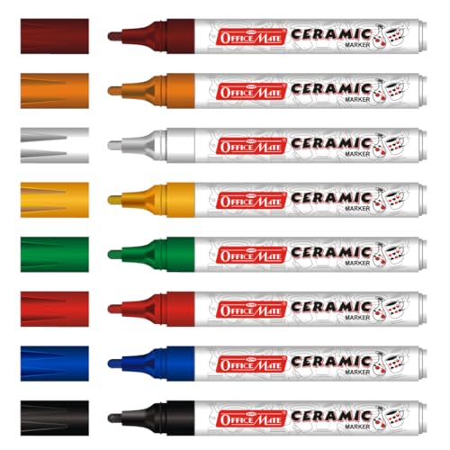Image of Soni Officemate Ceramic Marker | Pack of 10 (Mix) | For Ceramic, Rock, Glass Painting | Fade-Proof, Smudge-Free | 4.5 mm Tip | Long-Lasting Ink