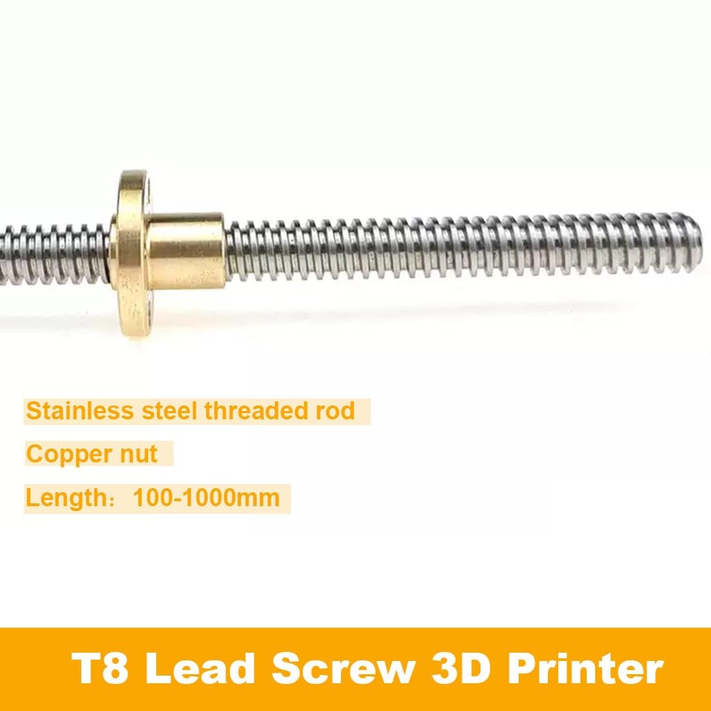Trapezgewindemutter, T8-Leitspindel for CNC-3D-Drucker, Steigung 1 mm, 2 mm, 4 mm, 8 mm, Länge 100–1000 mm, Trapezgewindestange aus Edelstahl mit Kupfermutter, 1 Stück(Pitch 2mm Lead 4mm,600mm)