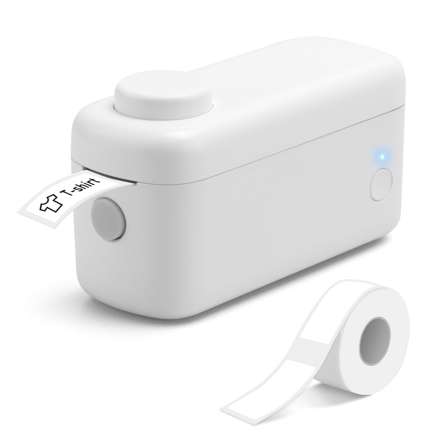 August LBP160W Mini Bluetooth Label Maker Machine with Tape, Inkless Thermal Label Printer with Cutter, Rechargeable Handheld Sticker Maker with 1700+ Icons for Organiser, Office, School & DIY – White