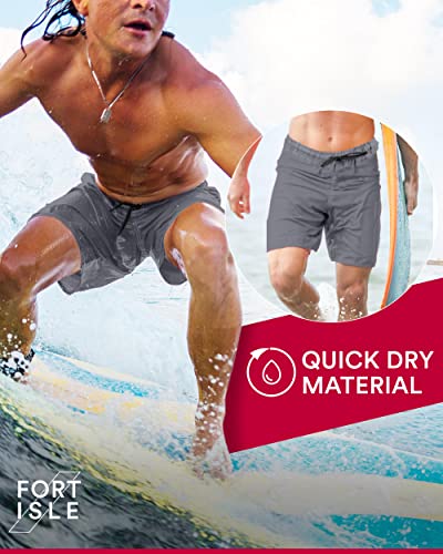 Fort Isle Mens Swim Trunks 7 Inch Inseam | Mens Swimming Trunks And Beach Shorts | Mens Swim Shorts | Men's Swimwear | Mens Bathing Suits Gray #TOP1
