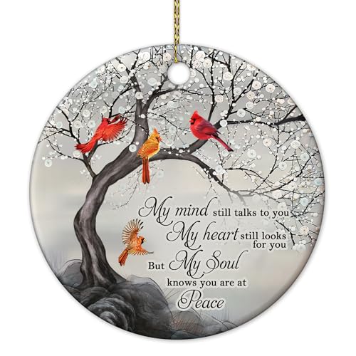 HYTURTLE My Mind Still Talks to You Cardinal Circle Ceramic Ornament - Memorial Christmas Ornament Gifts for Loss of Loved One in Heaven - Memorial Hanging Home Decorations Ornaments - 3' Inch