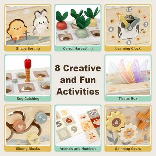 Image of Joyreal 8-in-1 Montessori Tissue Box Toy for Baby 12 Months - Neutral Color Wooden Activity Cube for Boys and Girls First Birthday Gifts - Sensory Toy for Toddlers 1-3 Preschool Learning Education