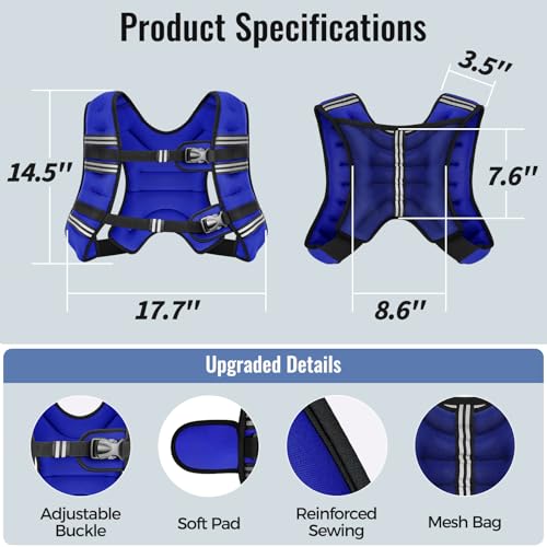 Image of Zeerun Weighted Vest, 6lb /8lb /10lb /12lb /15lb /18lb /20lb /24lb /30lb for Men Women, Reflective Stripe Adjustable Buckle, Comfortable Durable Rucking Vest for Walking Running Strength Training