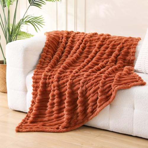 Puncuntex Manta Suave Naranja Oscuro 50"×60" para Sofá con Diseño a Rayas 3D miniatura 2