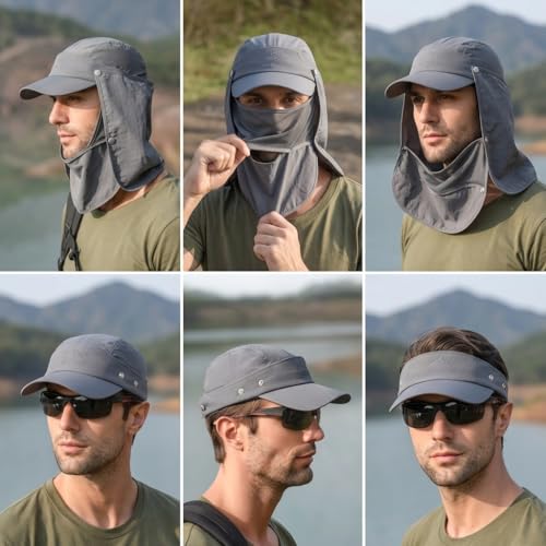Image of GUSTAVE Mens Sun Hat Wide Brim Summer Sun Cap UV Protection Fishsing Hat Foldable Bucket Hat Outdoor