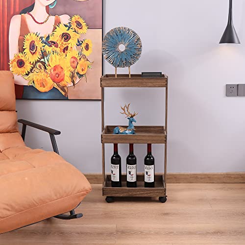 Ddyuri Wooden 3-Tier Rolling Utility Cart/Heavy-Duty Storage Cart With 4 Brake Wheels - Storage Organizer Shelves/Multifunctional Service Cart For Bedroom Kitchen Office Coffee Bar (Dark,Tc3C) #TOP2