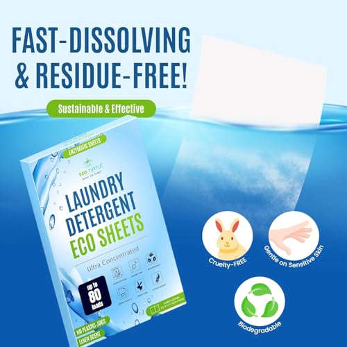Image of Eco-Friendly 80 Loads Ultra Concentrated Laundry Detergent Sheets | Travel Friendly Stain-Fighting Enzymes & Plant Powered, Washer Sheets, Space Saving, for Hot /Cold Cycles - Pack of 2