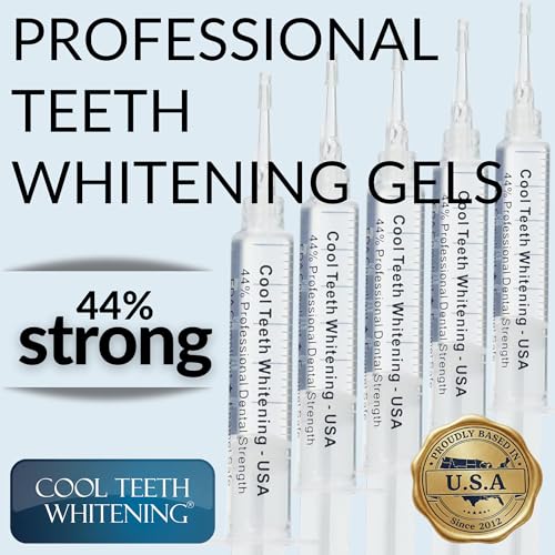 Teeth Whitening Gel for Trays – Pro Strength 44% Carbamide Peroxide, 5 Syringes (50 Uses) + 2 Trays, Enamel Safe Teeth Whitener, Removes Coffee, Wine & Tobacco Stains, at-Home Pro Whitening Kit