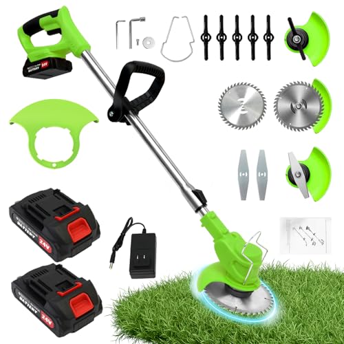 ALSO GO Electric Weed Wacker Grass Trimmer, 3 in 1 Weed Eater Battery Powered, Cordless Trimmer with 2pcs 24V Batteries, Stringless Lightweight Lawn Edger Brush Cutter for Lawn Garden Yard